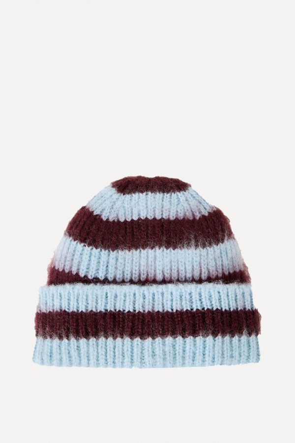 Striped Fluffy Knitted Beanie Hat from Oliver Bonas