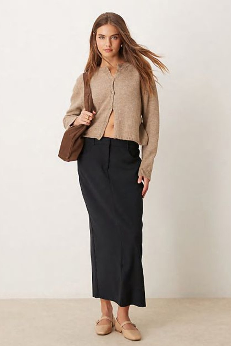 Mid Rise Tailored Maxi Skirt from Abercrombie & Fitch