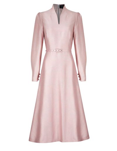 Silk Jacquard Dress In Shell Pink And Silver from Lalage Beaumont