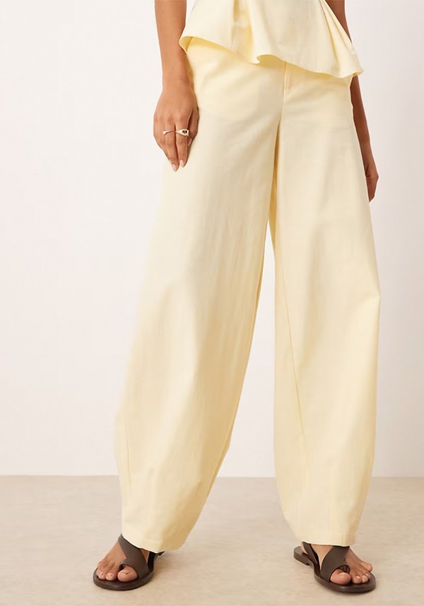 Linen Blend Barrel Leg Trousers