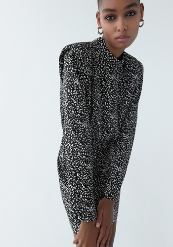 Shoulder-Padded Animal Print Dress from Zara