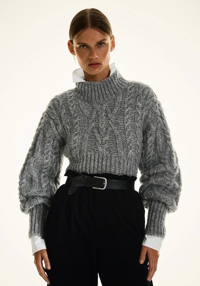 Cropped Cable-Knit Sweater