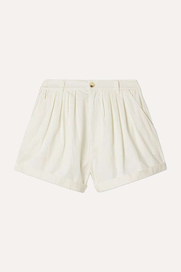 Paige Pleated Organic Cotton-Poplin Shorts from DÔEN