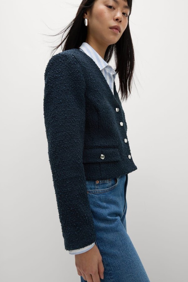  V Neck Fringe Tweed Jacket