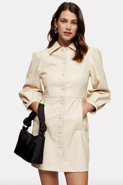 Ecru PU Shirt Dress