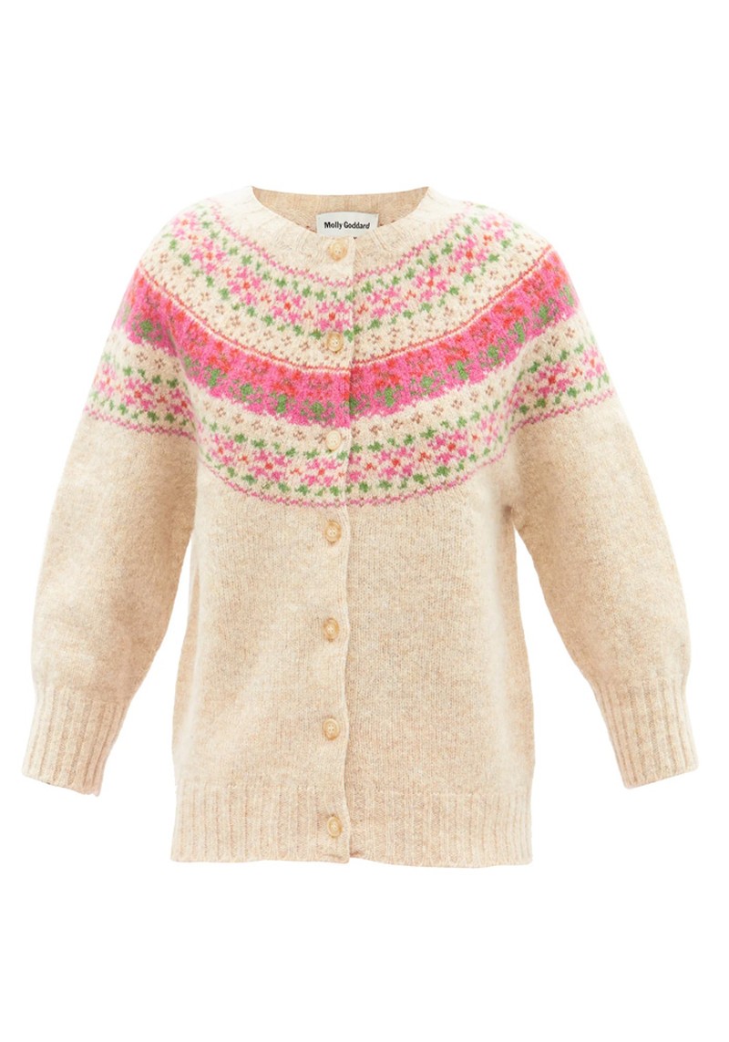 Orla Cropped-Sleeve Fair Isle Wool Cardigan from Molly Goddard