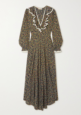Eugenie Lace-Trimmed Floral-Print Crepe Dress from DÔEN