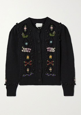 Embroidered Cable-Knit Cotton And Wool-Blend Cardigan from Dôen