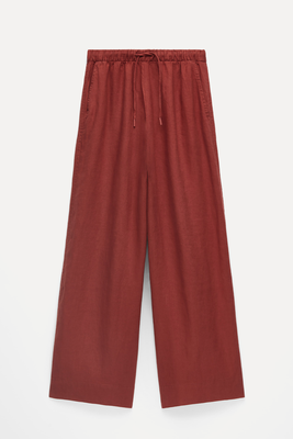 100% Linen Wide Straight-Leg Trousers  from Oysho