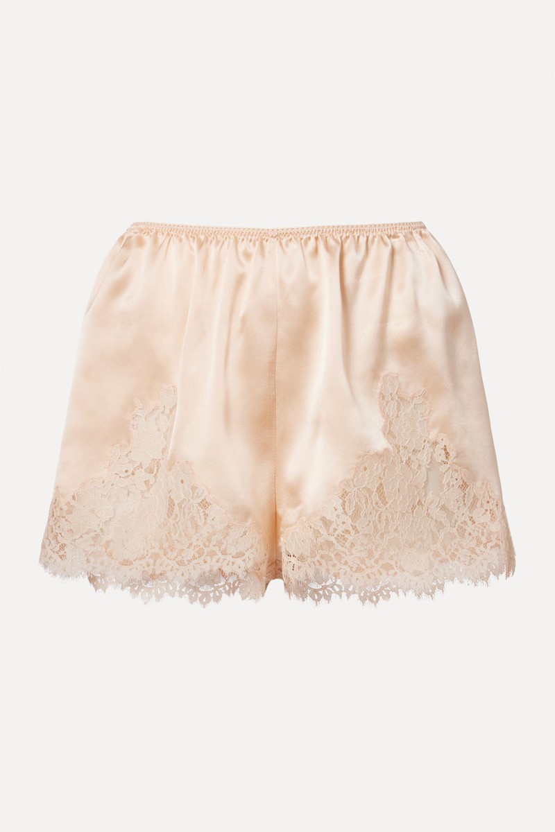 Iona Lace-Trimmed Silk-Satin Shorts from DÔEN