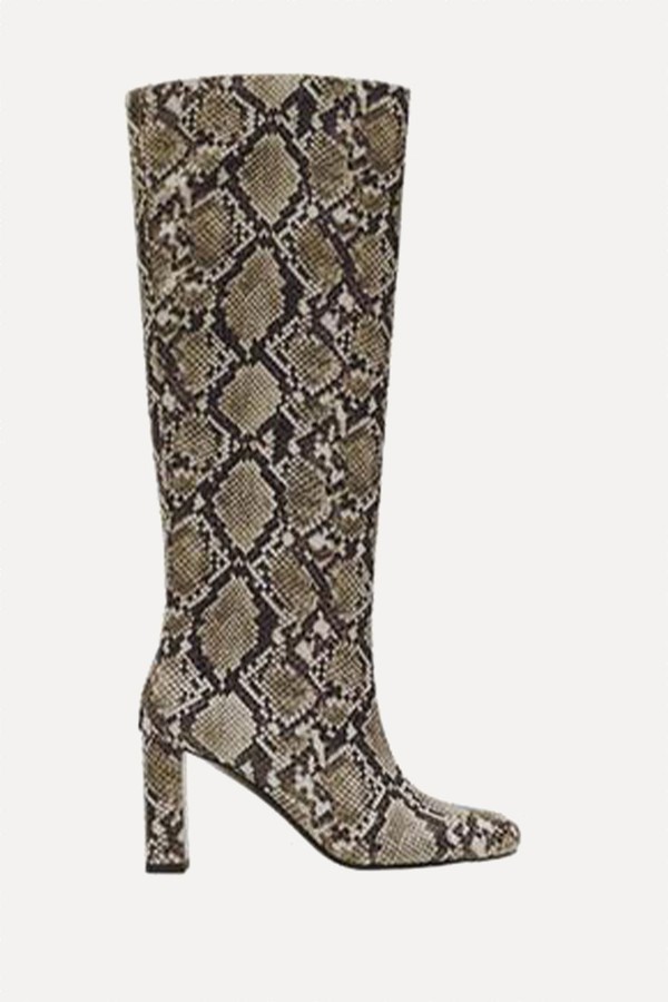 Snakeskin Print High Heel Knee High Boots from Zara