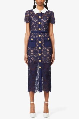 Collared Broderie-Pattern Woven Midi Dress from Self-Portrait