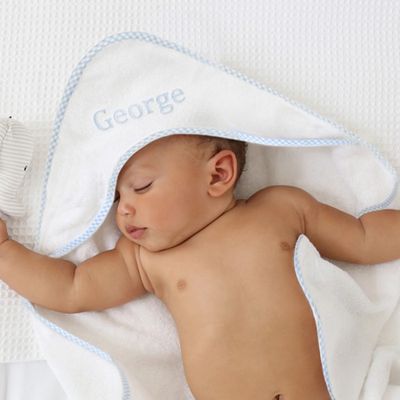 Personalised Blue Gingham Trim Hooded Towel