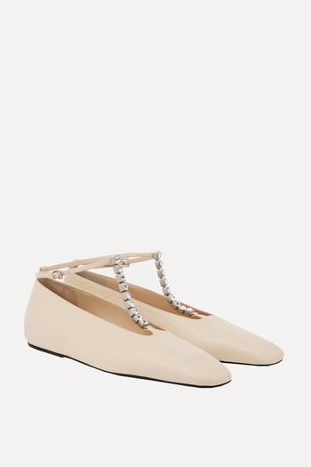 Crystal-Embellished Leather Ballet Flats from Jil Sander