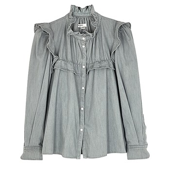 Idety Grey Ruffle-Trimmed Denim Blouse from Isabel Marant Étoile