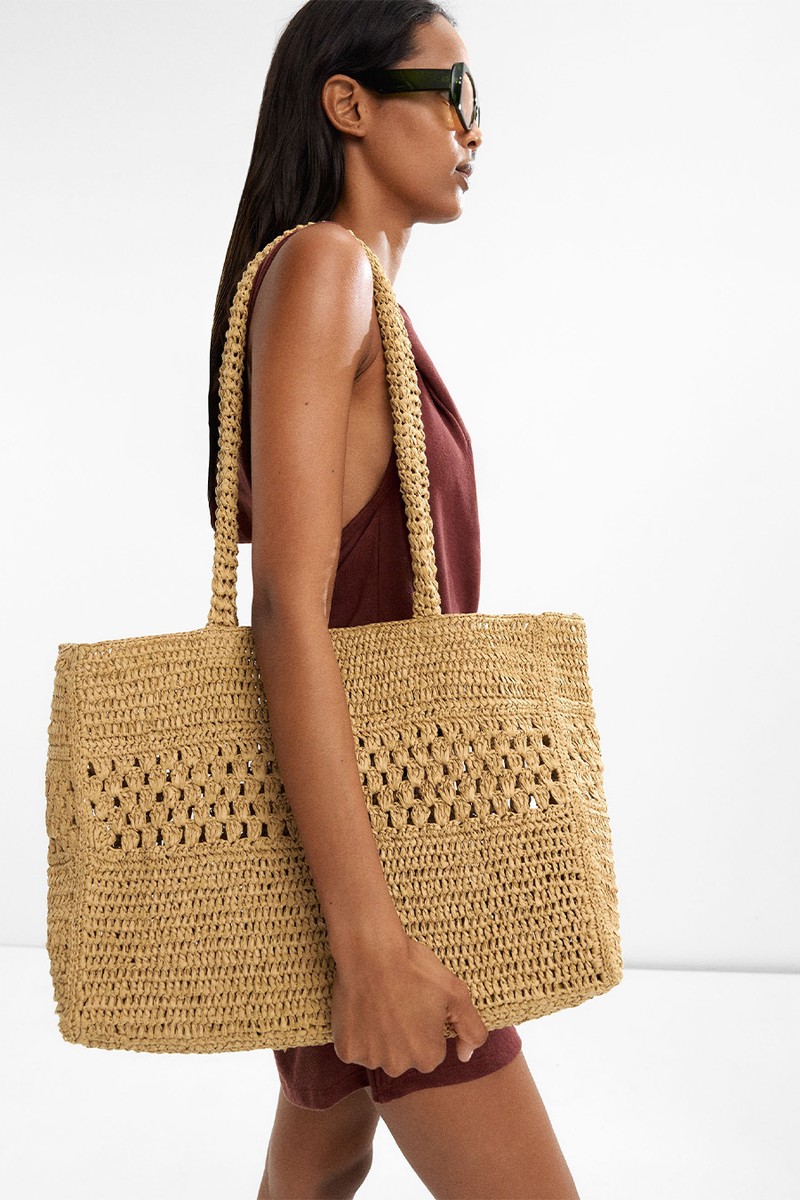Straw-Effect Shopper Bag With Braided Detail from PARFOIS