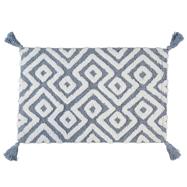 Blue & White Patterned Bath Mat