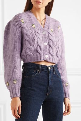 Cropped Embroidered Cable-Knit Alpaca Blend Cardigan from Alessandra Rich