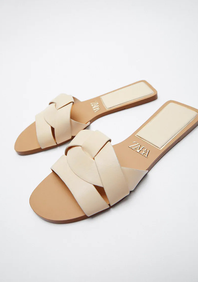 Flat Leather Criss-Cross Strap Sandals