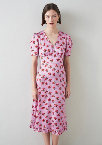 Elson Lilac Silk Primula Print Dress