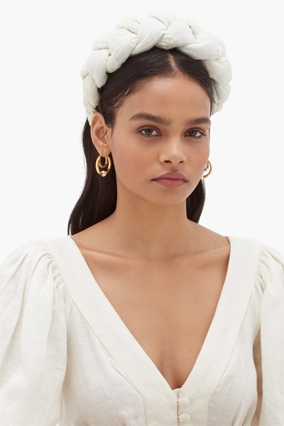 Braided Floral-Embroidered Canvas Headband from Marta Ferri