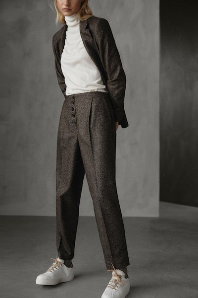 Winter Capsule Slim Fit Herringbone Wool Trousers from Massimo Dutti 