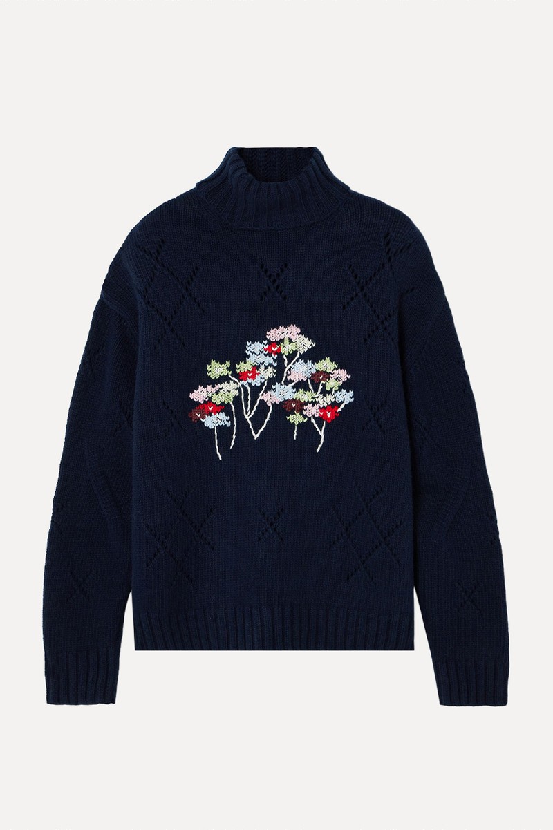 Sharon Embroidered Pointelle-Knit Wool-Blend Turtleneck Sweater from BERNADETTE