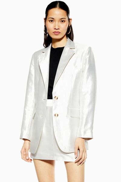 Silver Satin Dad Blazer from Topshop