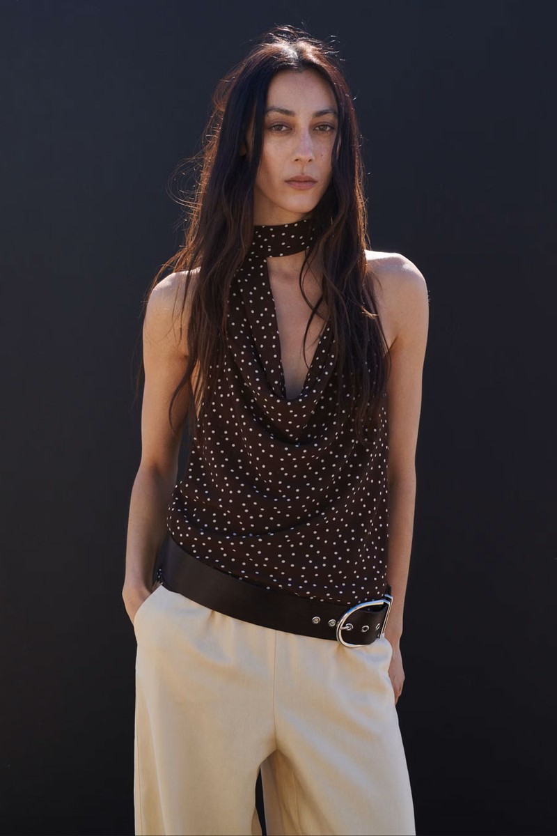 Draped Neck Scarf Top