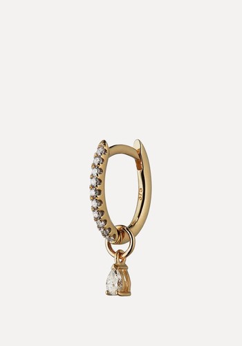 Solid Gold Diamond Pear Drop Hoop