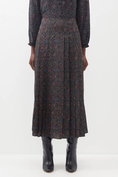 Savannah Printed Crepe De Chine Midi Skirt from Cefinn