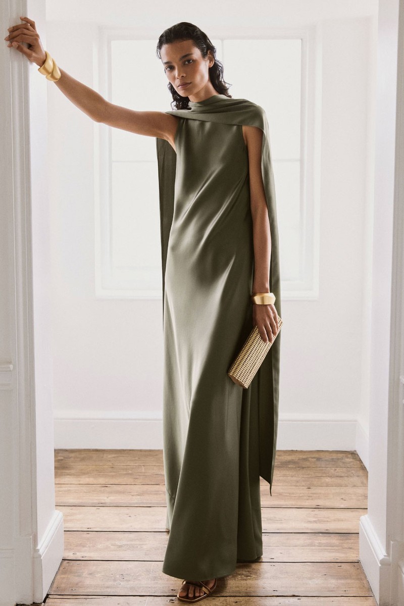 Fae Satin Cape Maxi Dress from Reiss