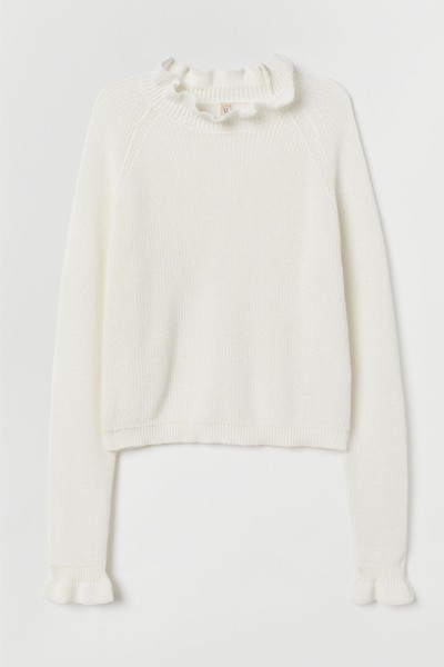 Frill-Trimmed Knitted Jumper