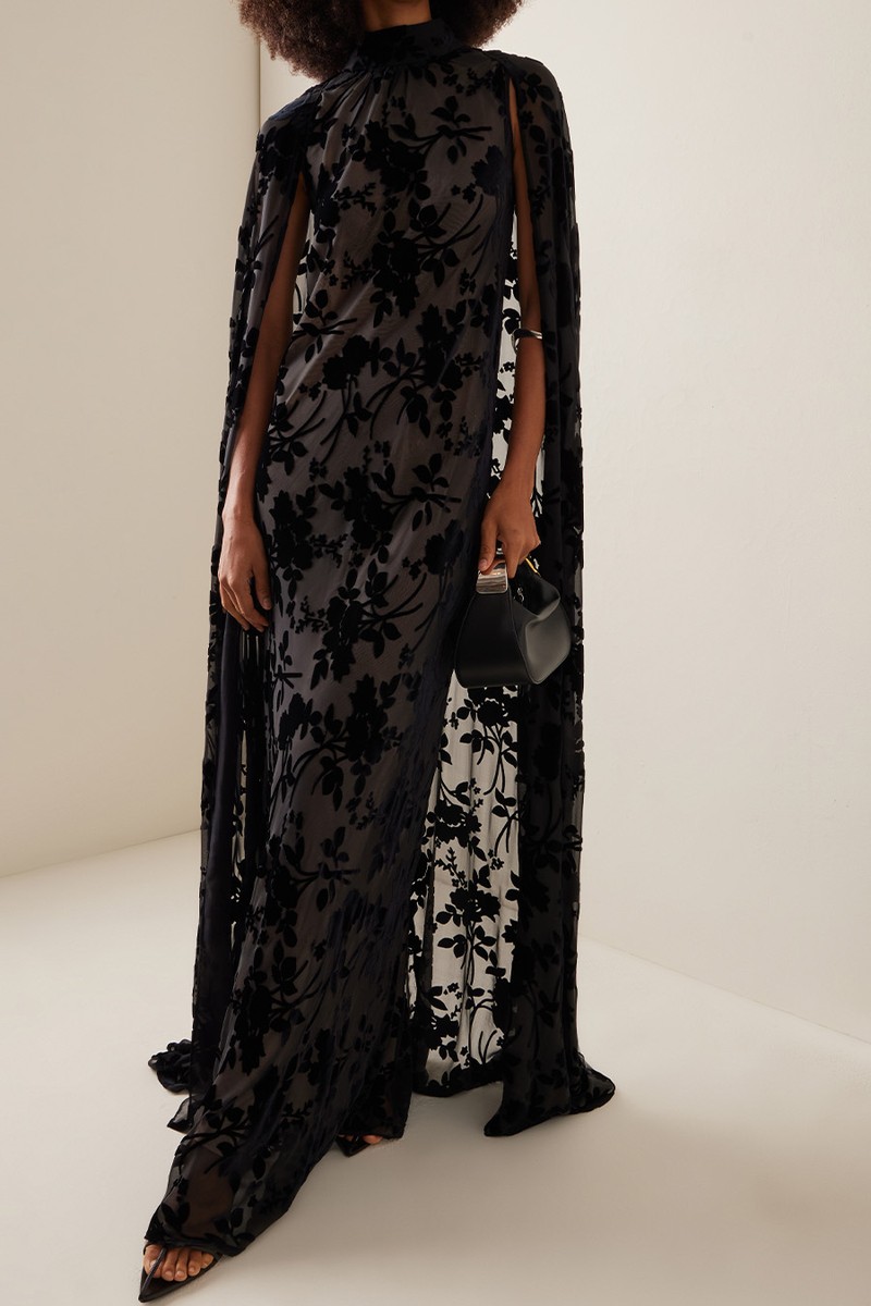 Cape-Detailed Velvet Burnout Gown from Rodarte