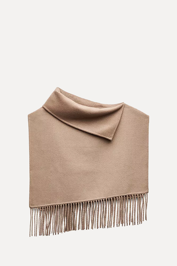 Asymmetric Fringed Wool Cape