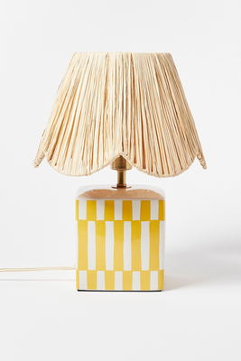 Ines Yellow Raffia & Ceramic Desk & Table Lamp from Oliver Bonas
