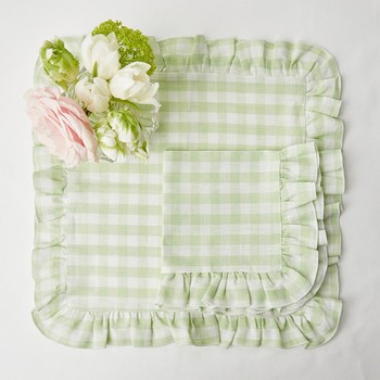 Pistachio Gingham Ruffle Linen Napkins from Mrs Alice