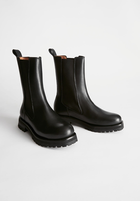 Chunky Sole Leather Chelsea Boots