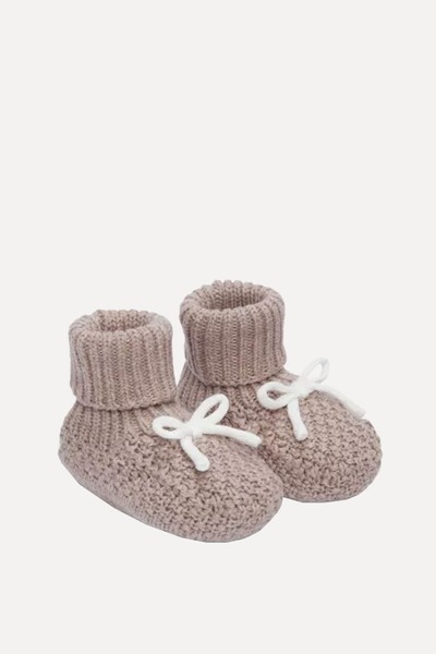 Bow-Embellished Knitted Organic-Cotton Booties from The Little White Company