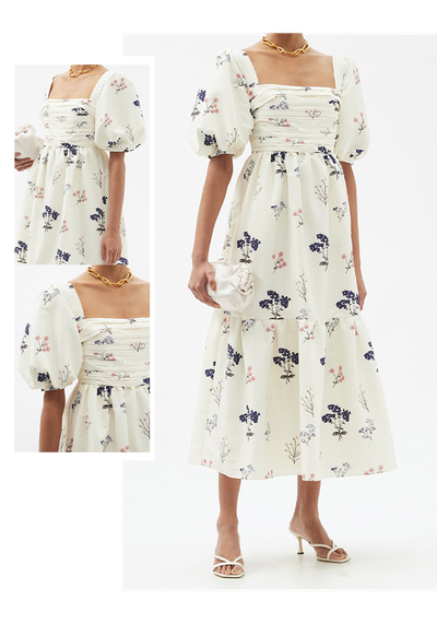 Puff-Sleeve Floral-Print Crepe Dress, £313 | Self-Portrait