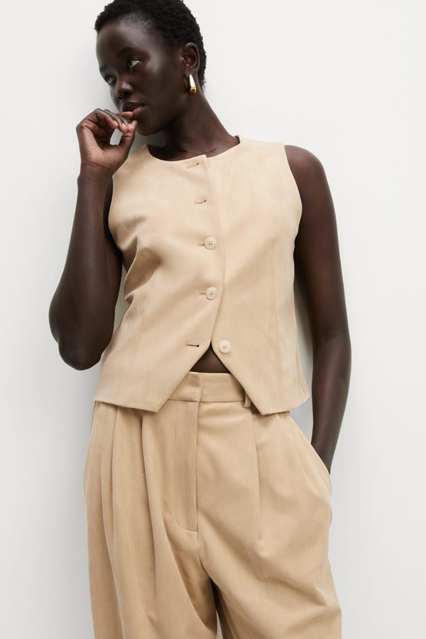 Collarless Suedette Waistcoat