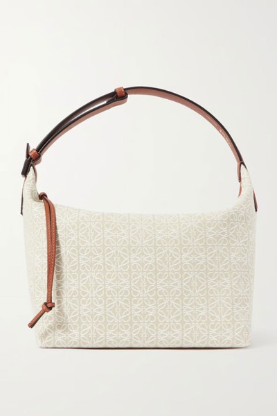 Cubi Anagram Medium Leather-Trimmed Canvas-Jacquard Tote from Loewe