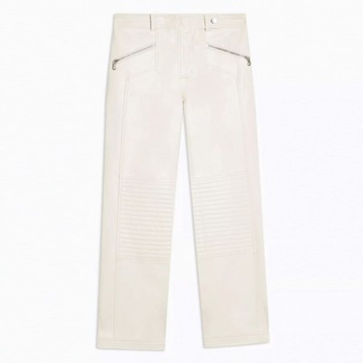 Ecru Faux Leather Trousers