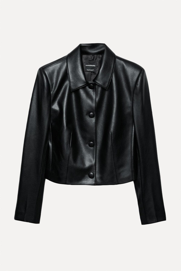 Crop Leather Effect Blazer