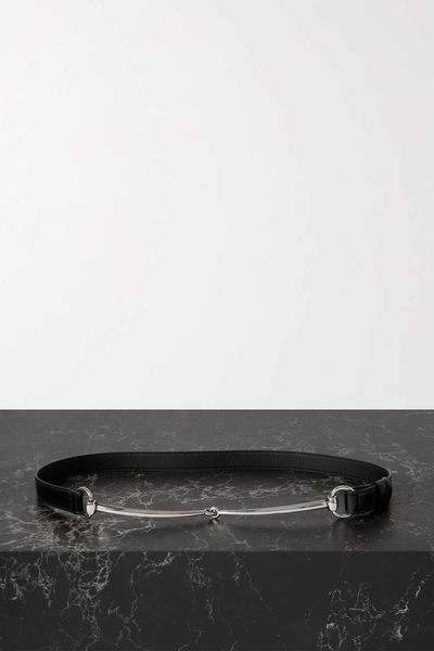 Horsebit Embellished Glossed-Leather Belt from Gucci