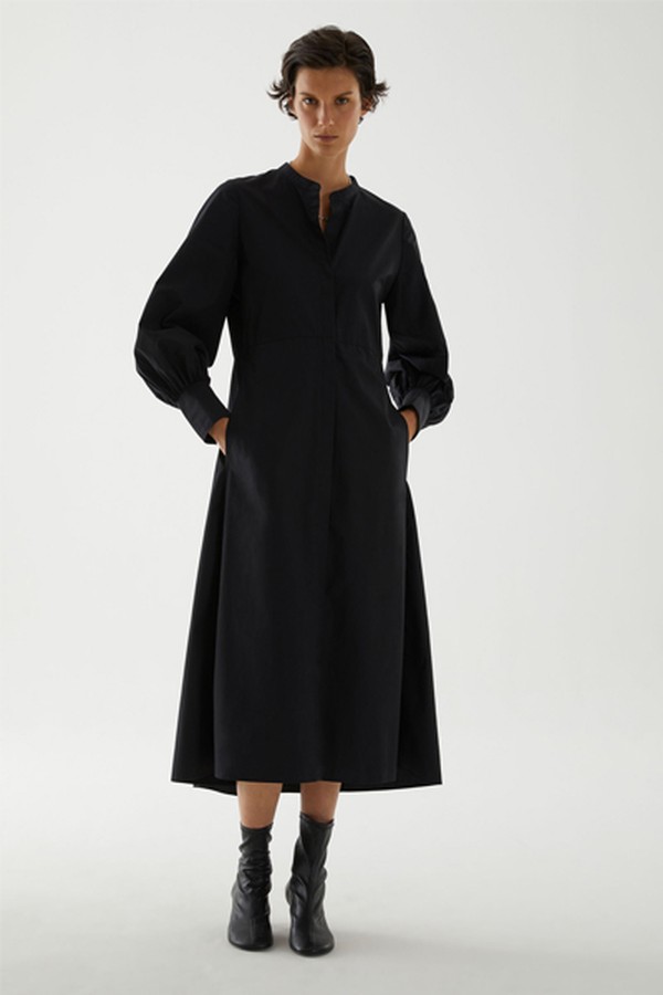Organic Cotton Collarless Shirt Dress