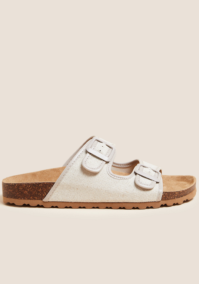 Canvas Buckle Footbed Sandals