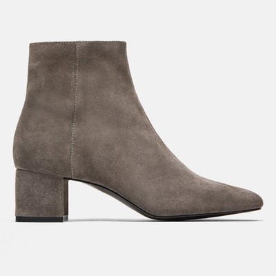 Split Suede Mid-Heel Ankle Boots from Zara