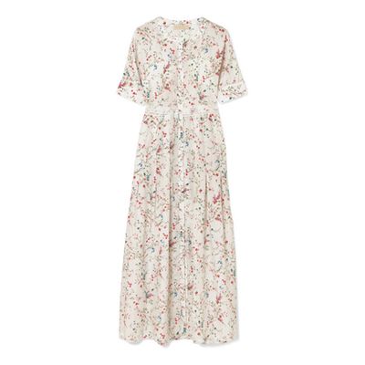 Luna Lace-Trimmed Floral-Print Silk Midi Dress