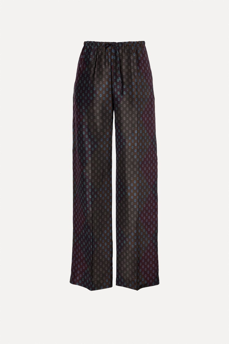 Printed Silk Satin Straight Pants from Dries Van Noten